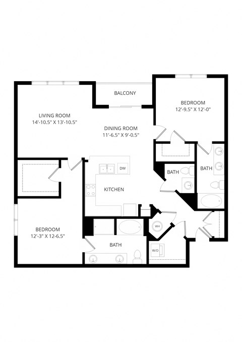 A black and white image of a house floor plan.